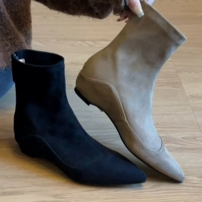 Sock Boot Women - Botas Nude de Bico Fino com