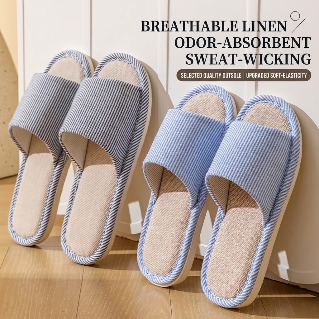 Mule Slip On - Chinelos de Linho Respirável para Mulheres