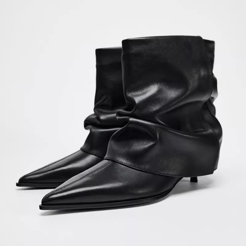 Sock Boot Women - Botas de salto baixo em couro,