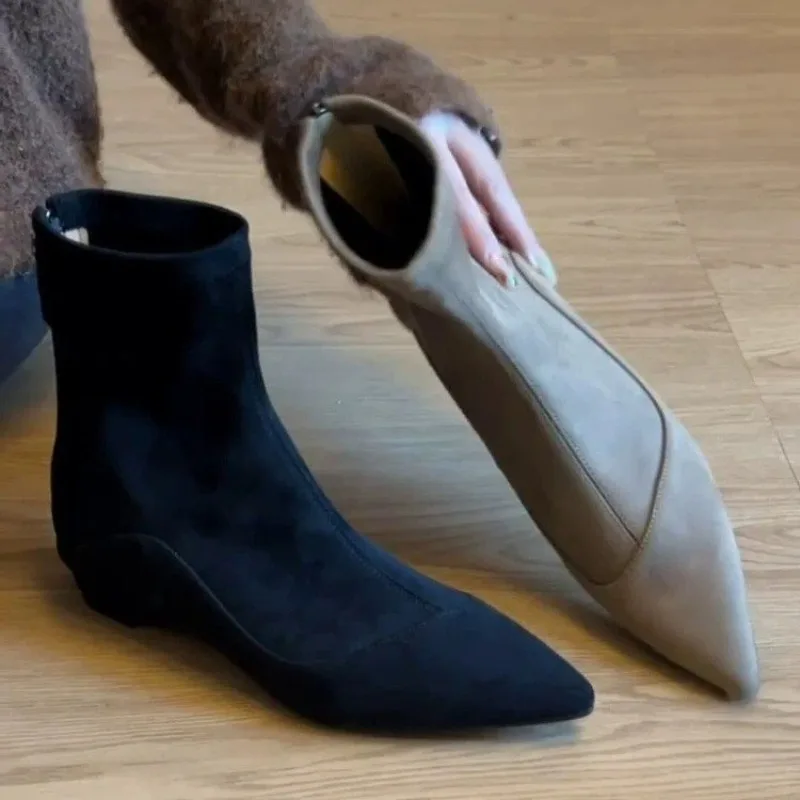 Botas Nude de Bico Fino com Al - Sock Boot Women avaliação e preço