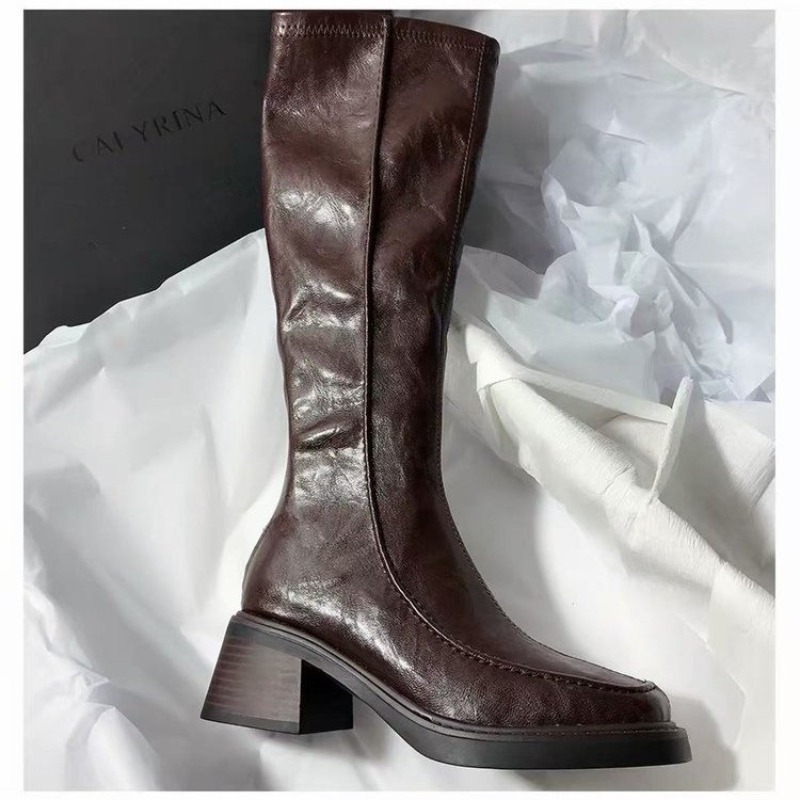 Bota Longa de Bico Redondo e S - Knee High Boots Women avaliação e preço