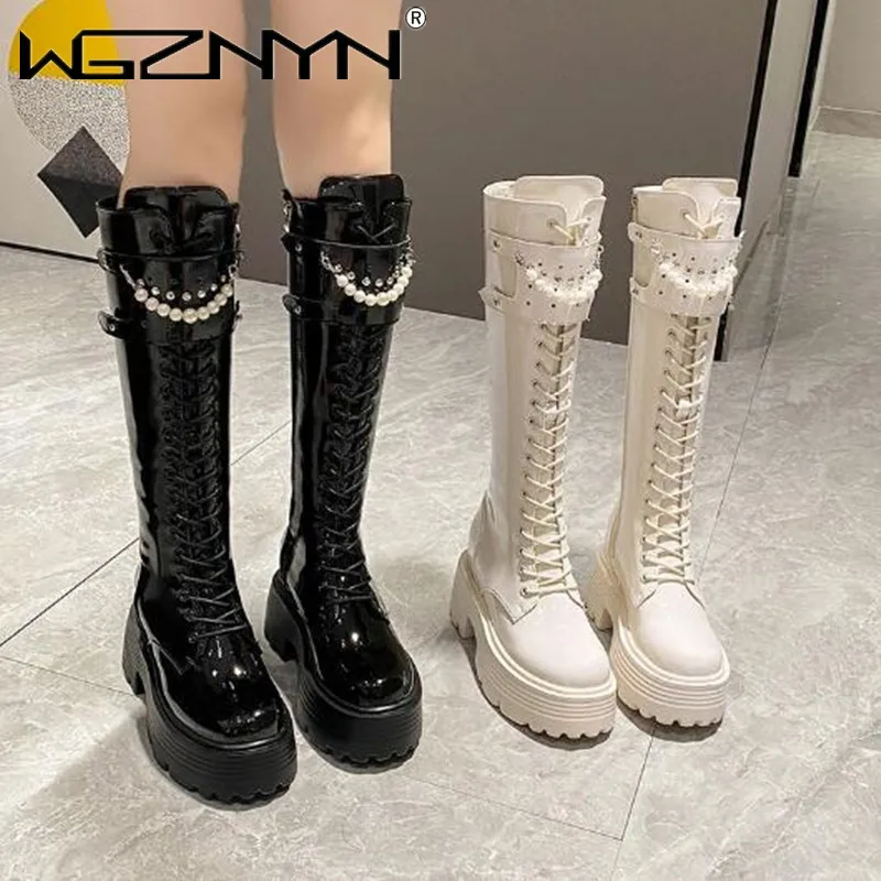 Inverno de couro quente botas  - Knee High Boots Women avaliação e preço