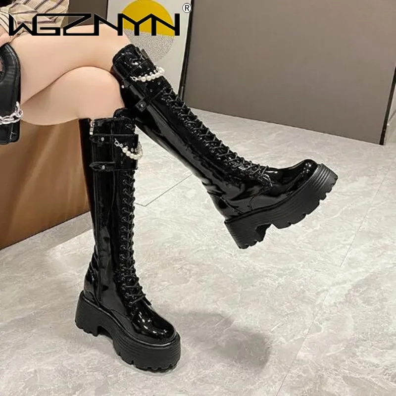 Inverno de couro quente botas  - Knee High Boots Women avaliação e preço
