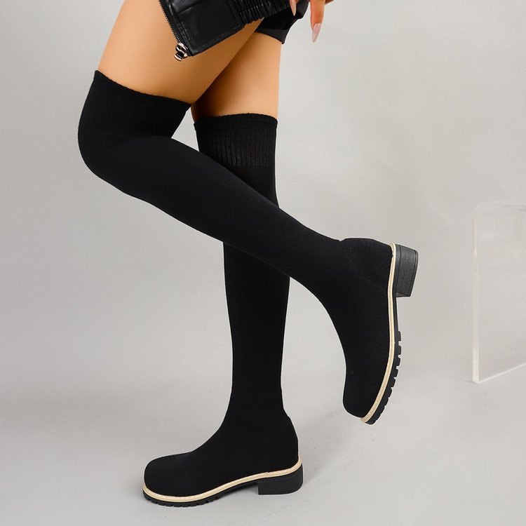 Botas de Tricô Simples de Cor  - Sock Boot Women avaliação e preço
