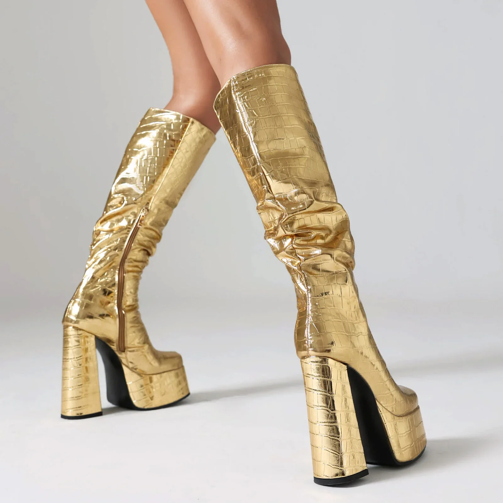 Brilhante prata feminina plata - Knee High Boots Women avaliação e preço