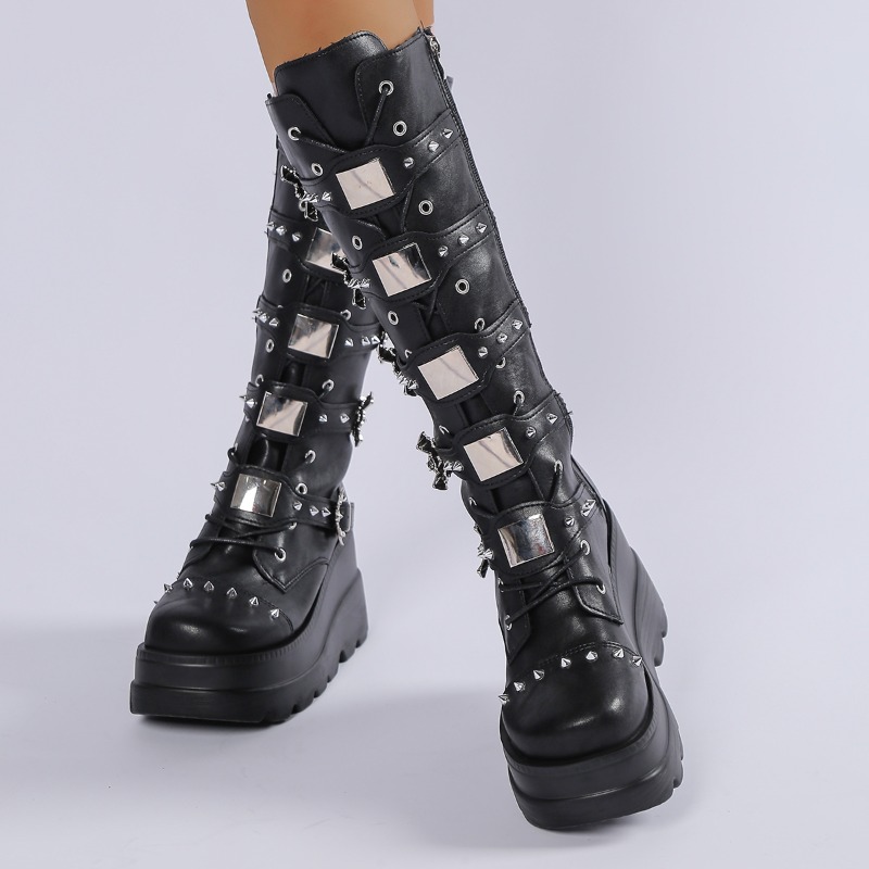 Botas pretas de cano alto, com - Knee High Boots Women avaliação e preço