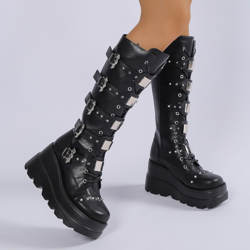Botas pretas de cano alto, com - Knee High Boots Women avaliação e preço