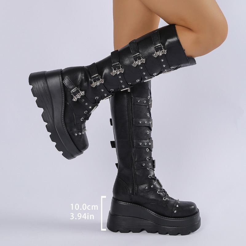 Botas pretas de cano alto, com - Knee High Boots Women avaliação e preço